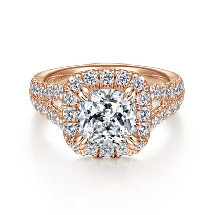 James - 14K Rose Gold Cushion Halo Diamond Engagement Ring