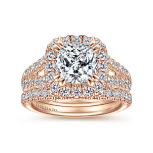 James - 14K Rose Gold Cushion Halo Diamond Engagement Ring