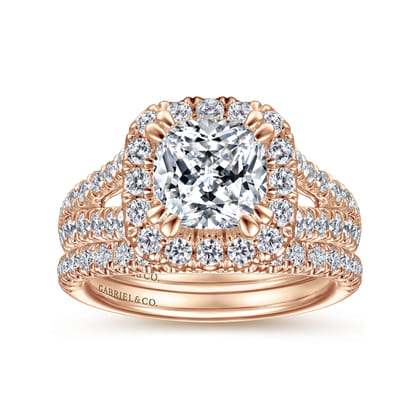 James - 14K Rose Gold Cushion Halo Diamond Engagement Ring