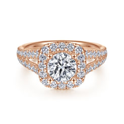 14K Rose Gold Cushion Halo Round Diamond Engagement Ring