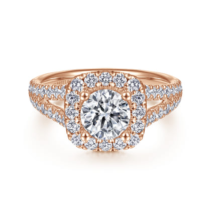James - 14K Rose Gold Cushion Halo Round Diamond Engagement Ring