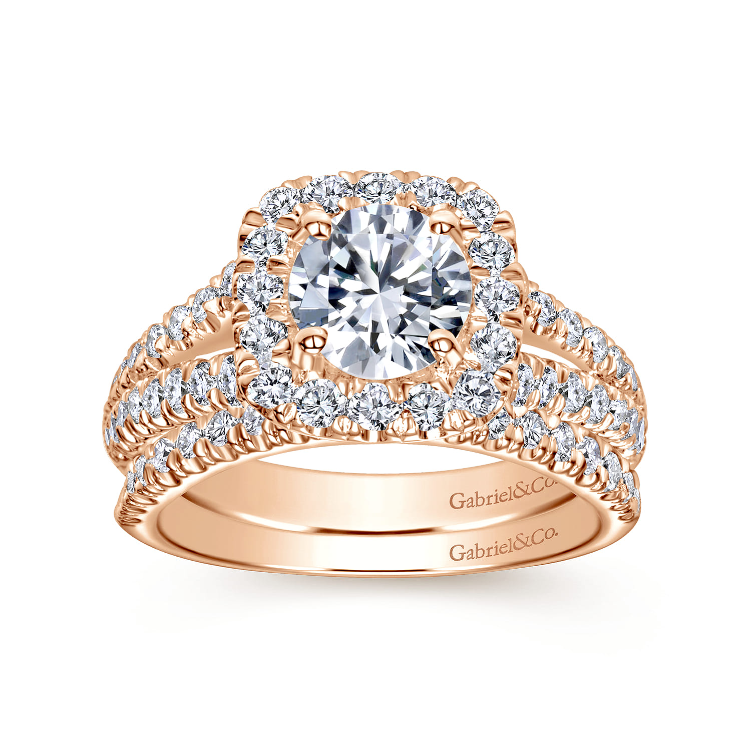 James - 14K Rose Gold Cushion Halo Round Diamond Engagement Ring