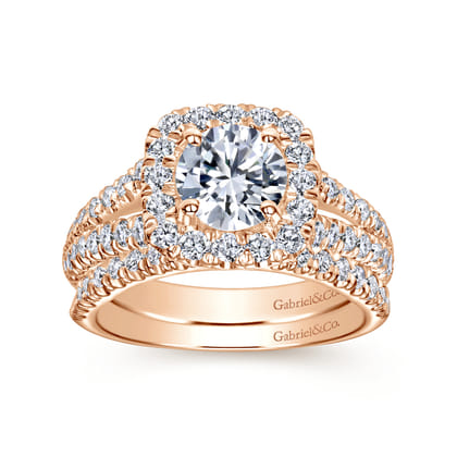 James - 14K Rose Gold Cushion Halo Round Diamond Engagement Ring