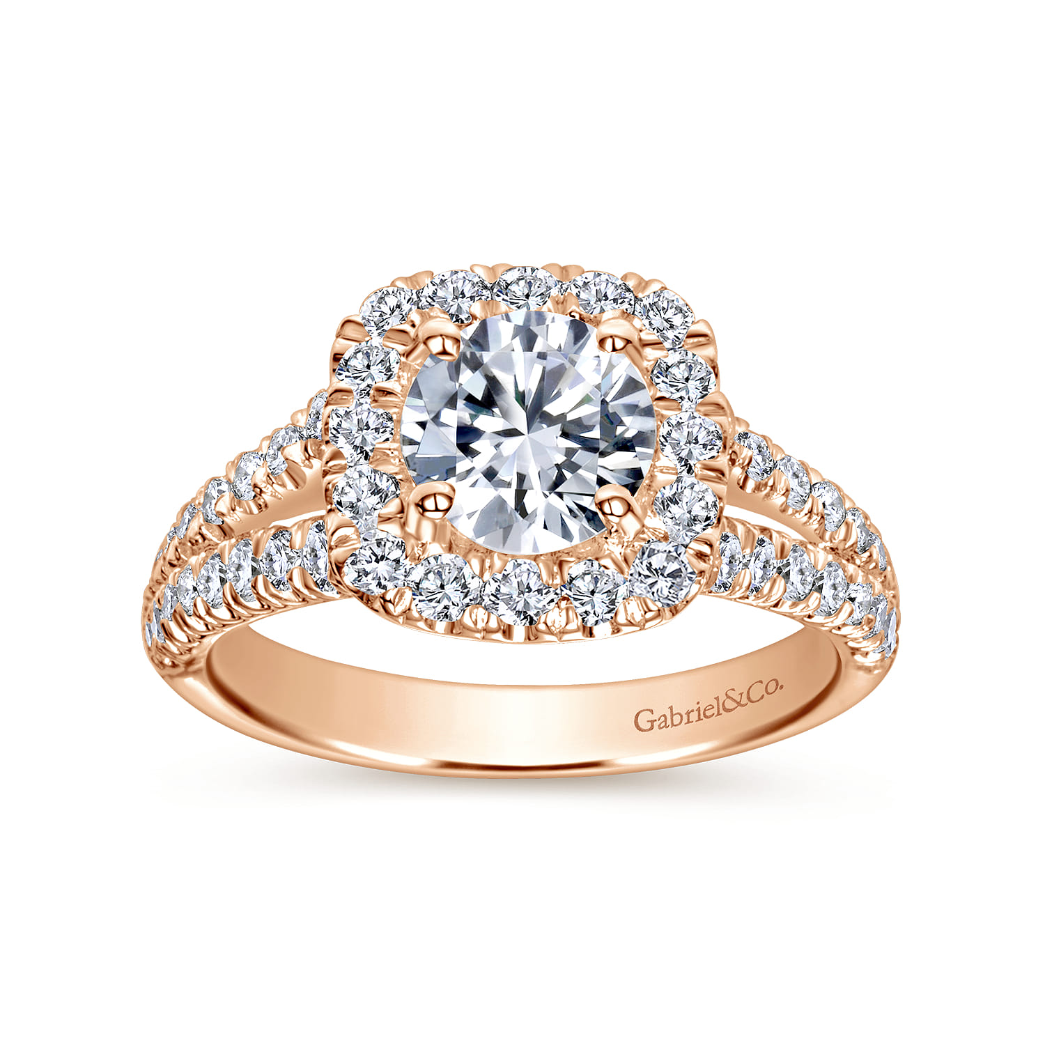 James - 14K Rose Gold Cushion Halo Round Diamond Engagement Ring