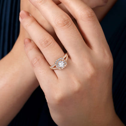 James - 14K Rose Gold Cushion Halo Round Diamond Engagement Ring