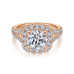 James - 14K Rose Gold Cushion Halo Round Diamond Engagement Ring