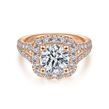 James - 14K Rose Gold Cushion Halo Round Diamond Engagement Ring
