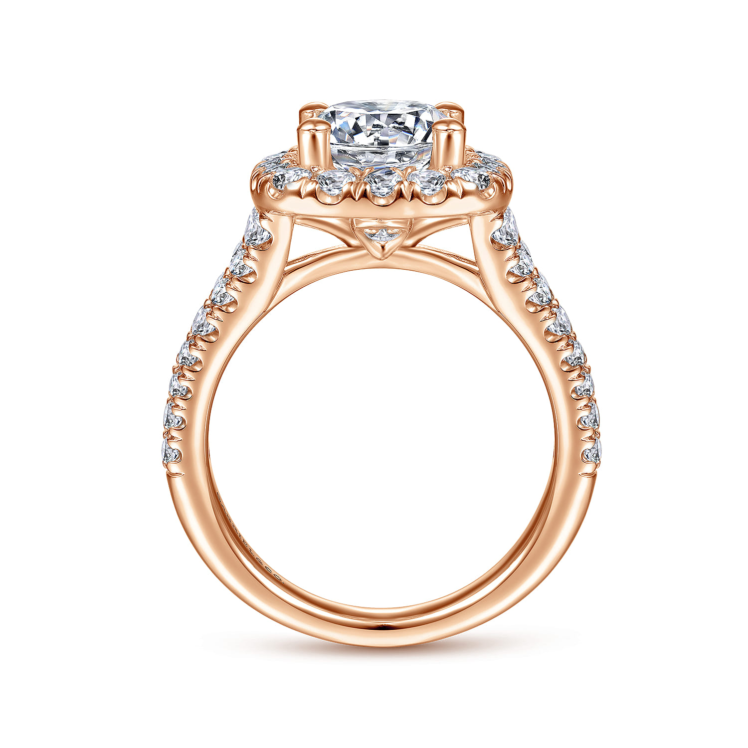James - 14K Rose Gold Cushion Halo Round Diamond Engagement Ring