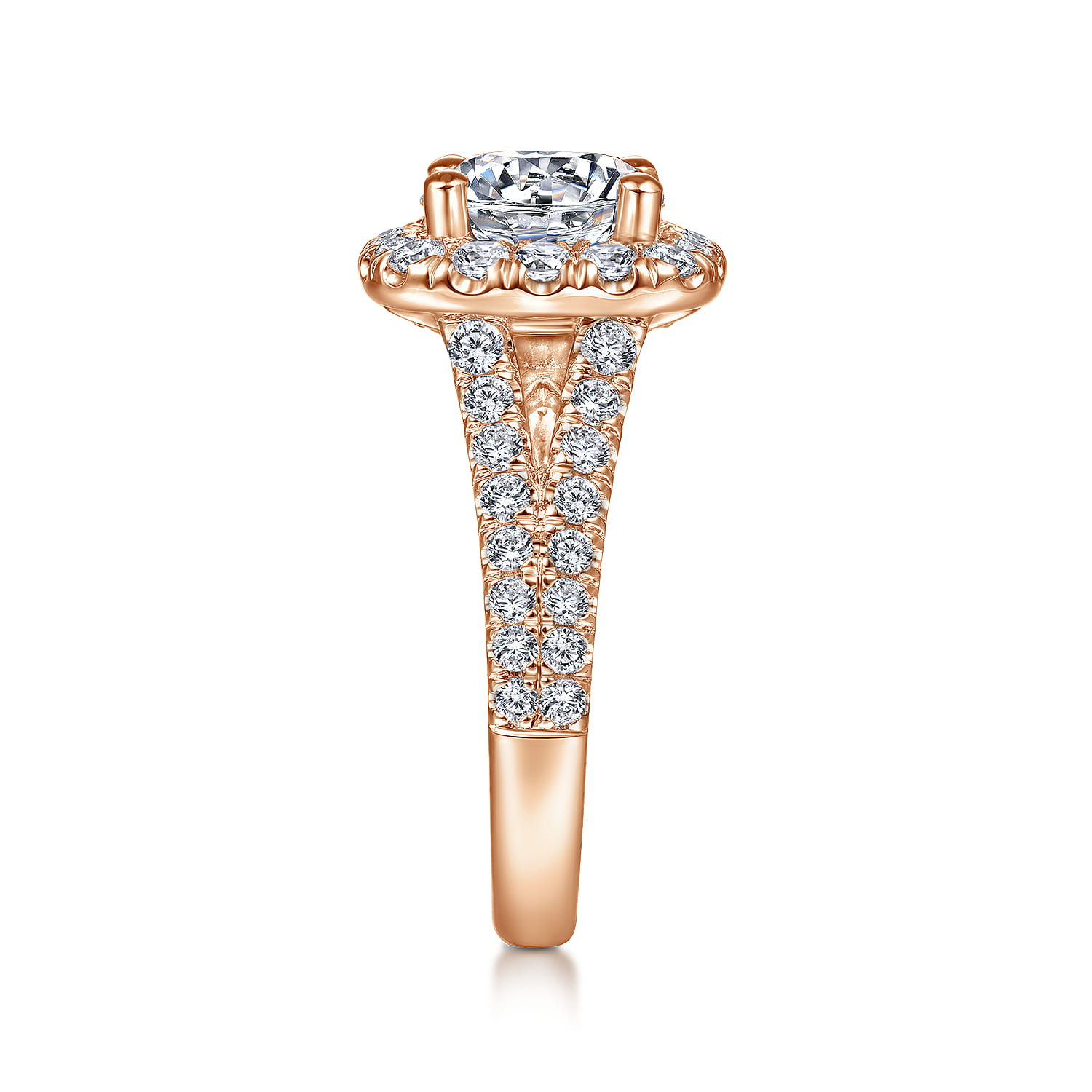 James - 14K Rose Gold Cushion Halo Round Diamond Engagement Ring