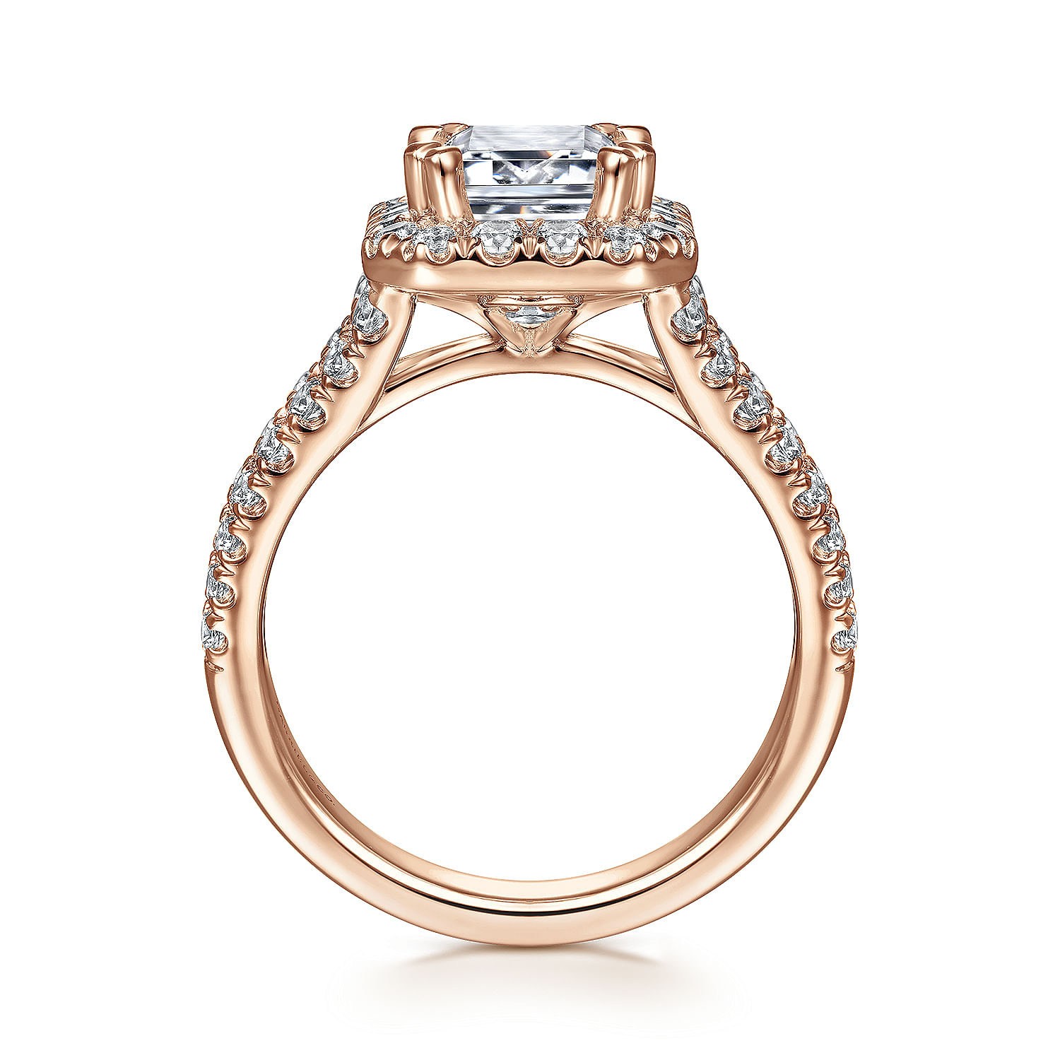 James - 14K Rose Gold Halo Emerald Cut Diamond Engagement Ring - 0.93 ct - Shot 2