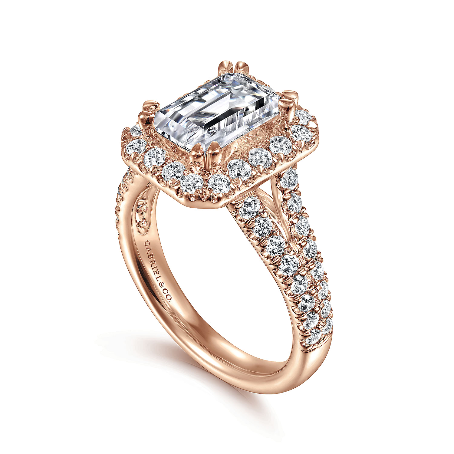 James - 14K Rose Gold Halo Emerald Cut Diamond Engagement Ring - 0.93 ct - Shot 3