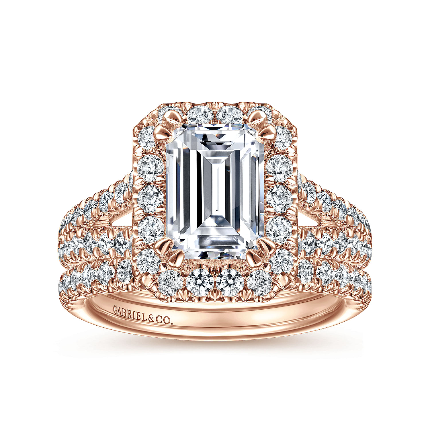 James - 14K Rose Gold Halo Emerald Cut Diamond Engagement Ring - 0.93 ct - Shot 4