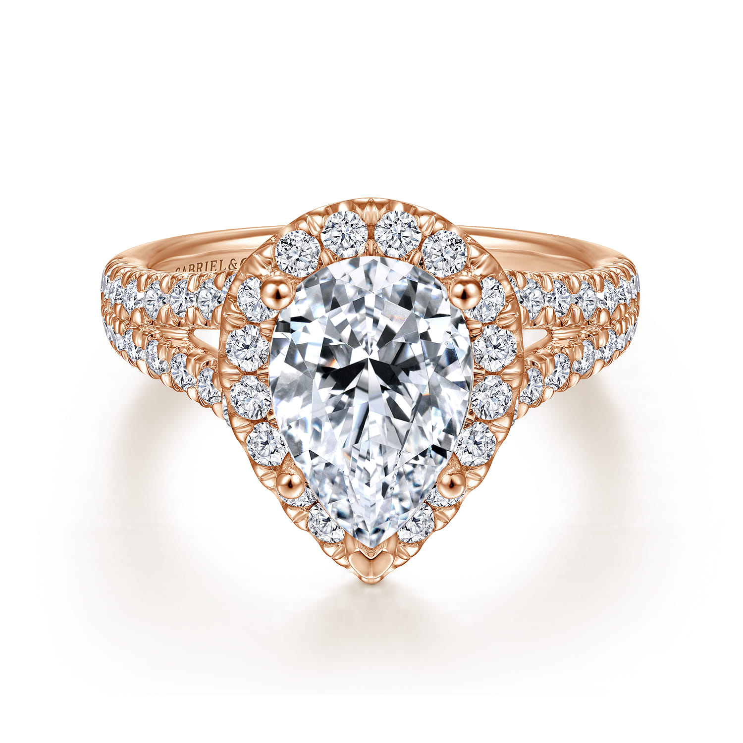 James - 14K Rose Gold Pear Shape Halo Diamond Engagement Ring