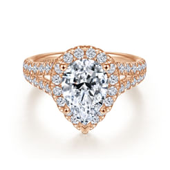 14K Rose Gold Pear Shape Halo Diamond Engagement Ring