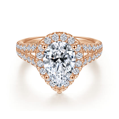 James - 14K Rose Gold Pear Shape Halo Diamond Engagement Ring