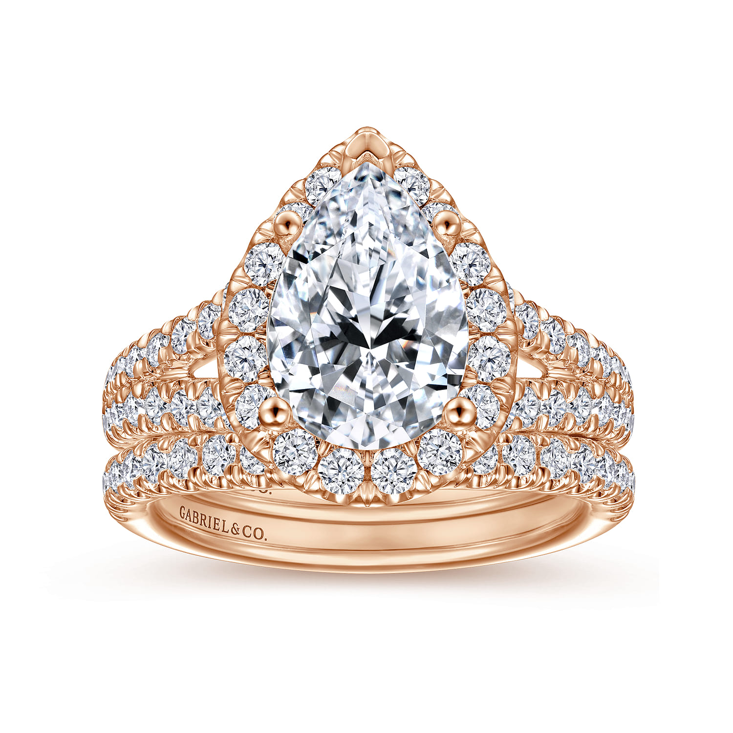 James - 14K Rose Gold Pear Shape Halo Diamond Engagement Ring