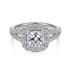 14K White Gold Cushion Halo Diamond Engagement Ring