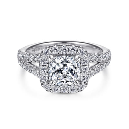 James - 14K White Gold Cushion Halo Diamond Engagement Ring