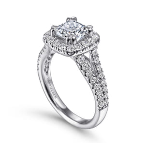 James - 14K White Gold Cushion Halo Diamond Engagement Ring