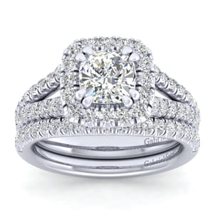 James - 14K White Gold Cushion Halo Diamond Engagement Ring