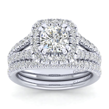 James - 14K White Gold Cushion Halo Diamond Engagement Ring