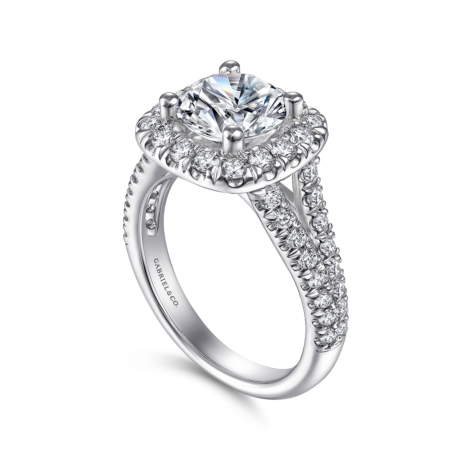 James - 14K White Gold Cushion Halo Round Diamond Engagement Ring - 0.97 ct - Shot 3