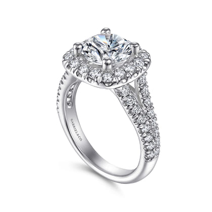James - 14K White Gold Cushion Halo Round Diamond Engagement Ring