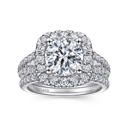 James - 14K White Gold Cushion Halo Round Diamond Engagement Ring