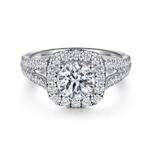 James - 14K White Gold Cushion Halo Round Diamond Engagement Ring