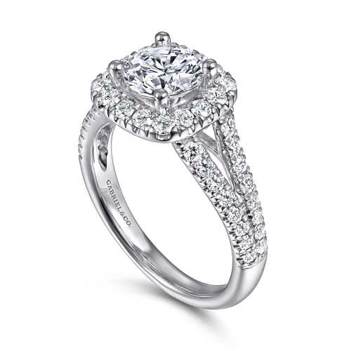 James - 14K White Gold Cushion Halo Round Diamond Engagement Ring - 0.78 ct - Shot 3