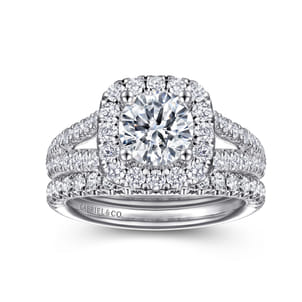 James - 14K White Gold Cushion Halo Round Diamond Engagement Ring