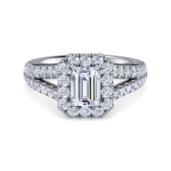 James - 14K White Gold Halo Emerald Cut Diamond Engagement Ring