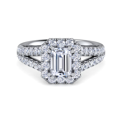 James - 14K White Gold Halo Emerald Cut Diamond Engagement Ring