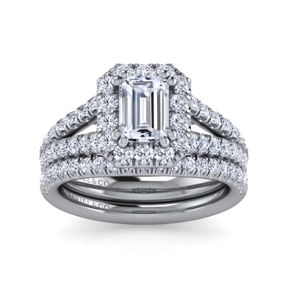 James - 14K White Gold Halo Emerald Cut Diamond Engagement Ring