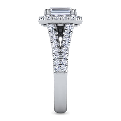 James - 14K White Gold Halo Emerald Cut Diamond Engagement Ring