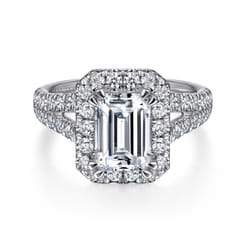 James - 14K White Gold Halo Emerald Cut Diamond Engagement Ring