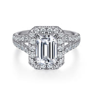 James - 14K White Gold Halo Emerald Cut Diamond Engagement Ring