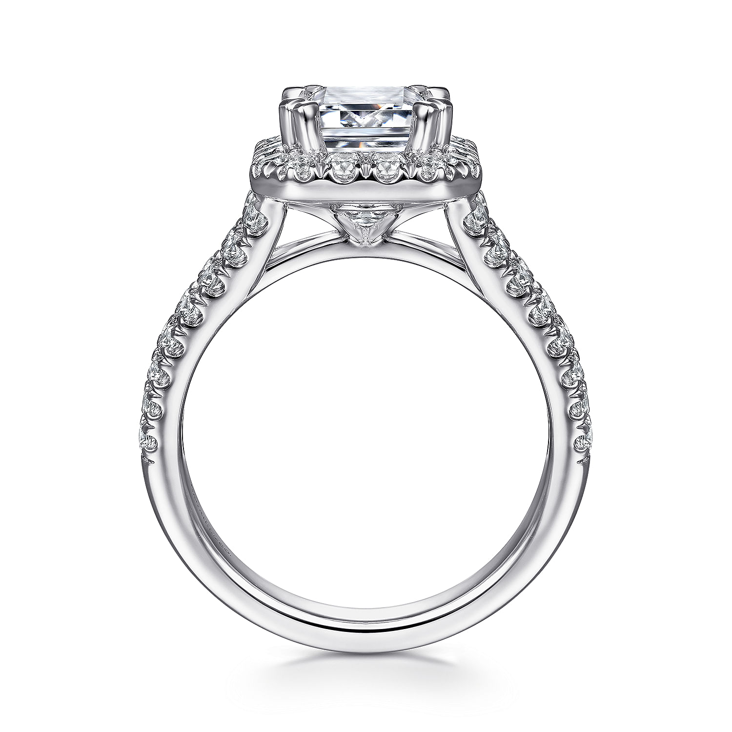 James - 14K White Gold Halo Emerald Cut Diamond Engagement Ring