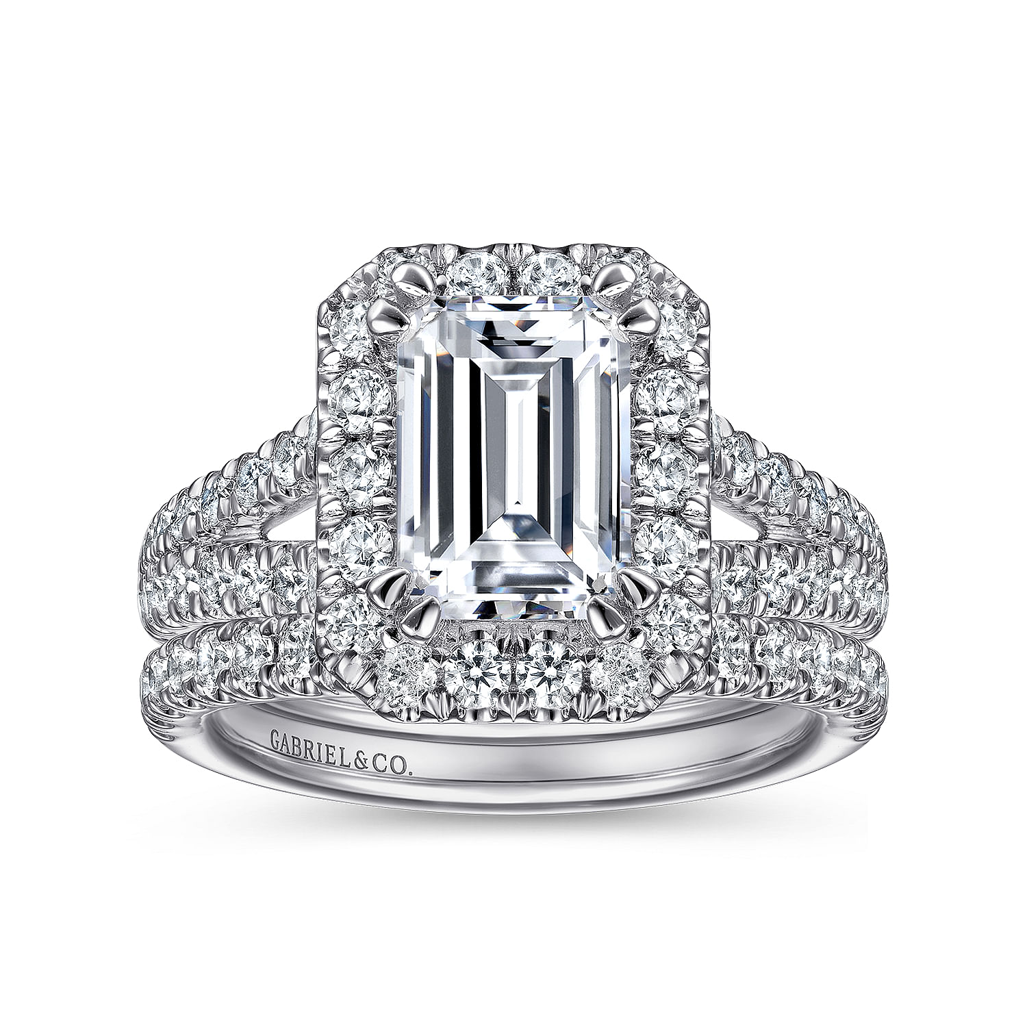 James - 14K White Gold Halo Emerald Cut Diamond Engagement Ring