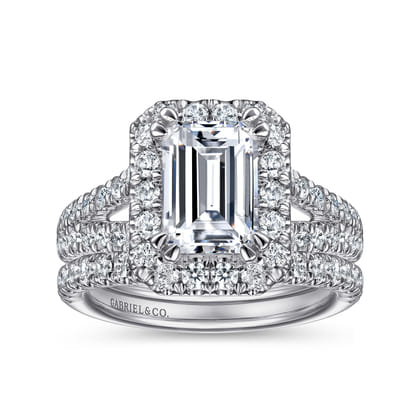 James - 14K White Gold Halo Emerald Cut Diamond Engagement Ring
