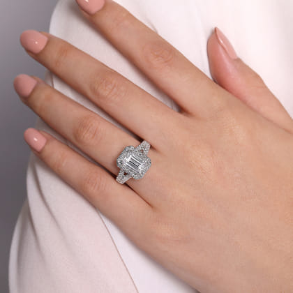 James - 14K White Gold Halo Emerald Cut Diamond Engagement Ring