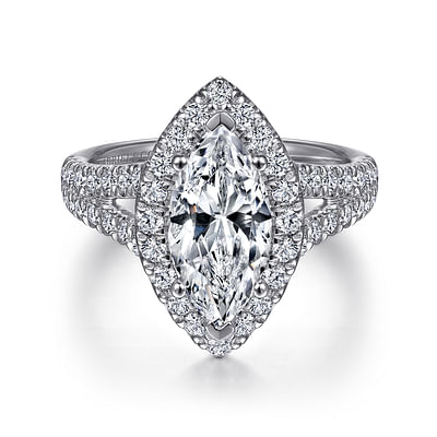 James - 14K White Gold Marquise Shape Halo Diamond Engagement Ring