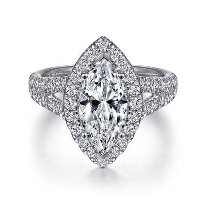 James - 14K White Gold Marquise Shape Halo Diamond Engagement Ring