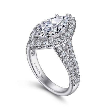 James - 14K White Gold Marquise Shape Halo Diamond Engagement Ring