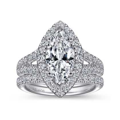 James - 14K White Gold Marquise Shape Halo Diamond Engagement Ring