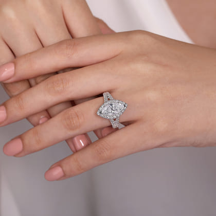 James - 14K White Gold Marquise Shape Halo Diamond Engagement Ring