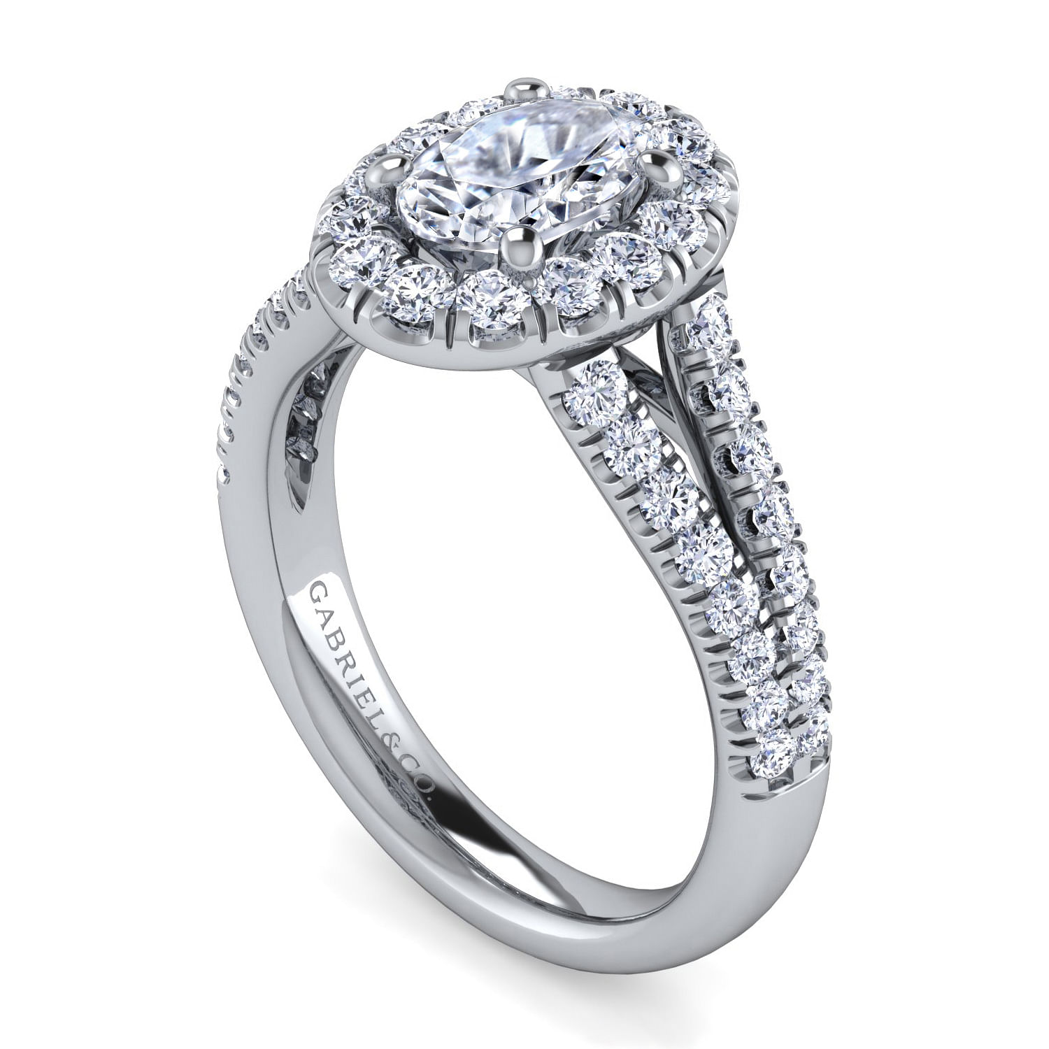 James - 14K White Gold Oval Halo Diamond Engagement Ring - 0.77 ct - Shot 3