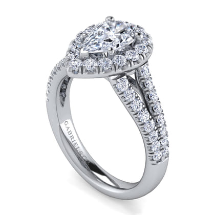 James - 14K White Gold Pear Shape Halo Diamond Engagement Ring