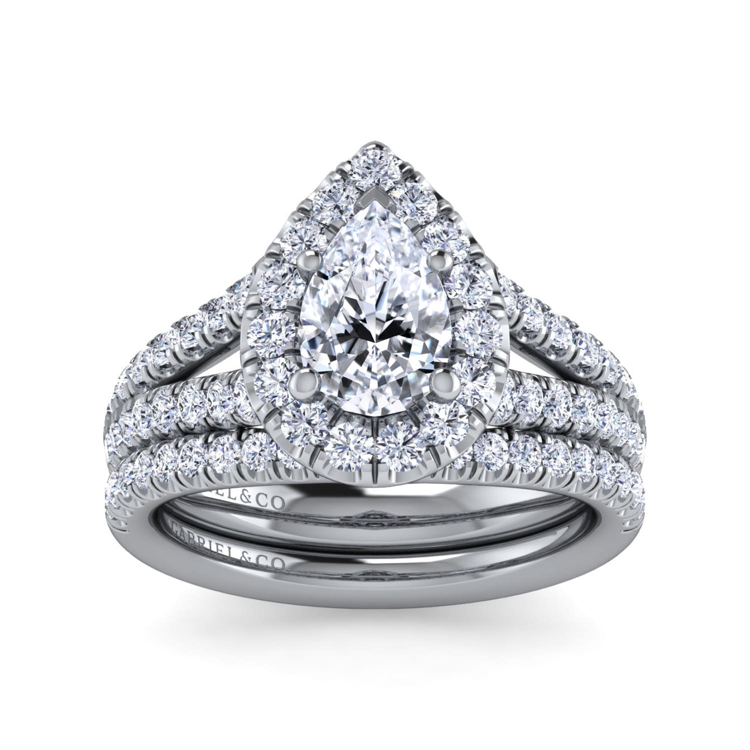 James - 14K White Gold Pear Shape Halo Diamond Engagement Ring