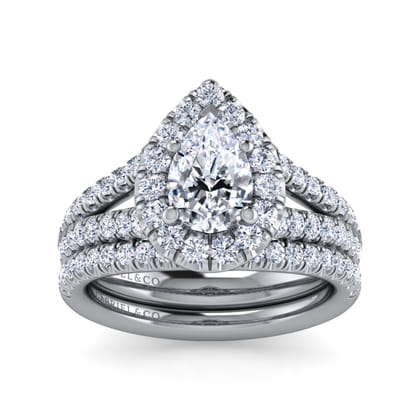 James - 14K White Gold Pear Shape Halo Diamond Engagement Ring